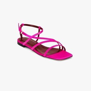 NWOT STAUD Gitane Strappy Flat Fuschia Pink Sandals